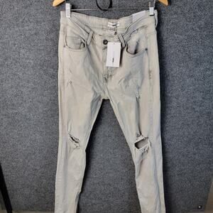 Fashion Nova Distressed Skinny Jeans Mens Size 34 Zipper Ankle Gray Stained